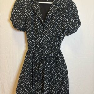 100% Cotton Elegant Black Floral Dress
